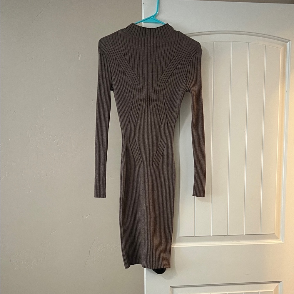 Timing Brown Long Sleeve Ribbed Dress